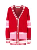 Cardigan rosso e rosa a righe