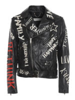 Chiodo in pelle con stampa graffiti