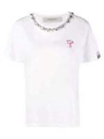 T-shirt con scollo in cristallo