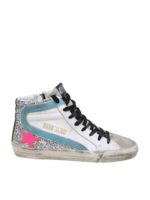 Sneakers Slide bianche con glitter argento