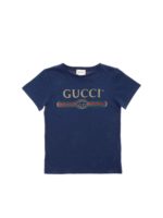 T-shirt blu con stampa logo a contrasto