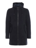 Piumino in lana blu con cappuccio