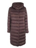 Piumino lungo con cappuccio color fango