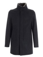 Piumino grigio scuro melange con pelliccia