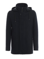 Cappotto in lana cotta blu con cappuccio