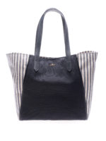 Shopper in canvas blu con pelle