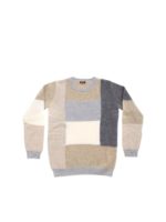 Pullover color block beige grigio e avorio