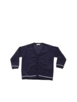 Cardigan blu con profili bianchi