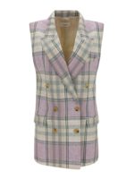 Gilet doppiopetto in lino motivo tartan