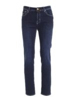 Jeans con etichetta logo in cavallino blu scu