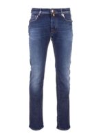 Jeans con etichetta logo in pelle blu