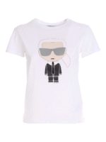 T-shirt bianca Ikonik Karl con strass