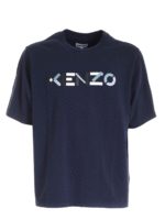 T-shirt blu con logo multicolor