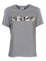 T-shirt grigia con logo multicolor