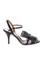 Sandali ankle-strap neri con frangia