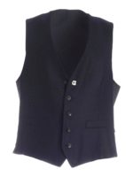 Gilet in lana blu con spilla logo