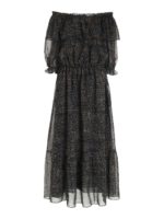 Abito lungo nero con stampa a contrasto