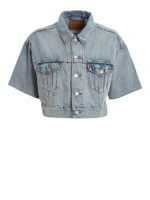 Giacca crop e over in denim con maniche corte