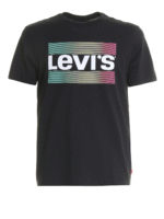 T-shirt nera in jersey con bande colorate