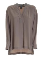 Blusa con collo in maglia color fango