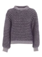 Maglione girocollo blu e grigio in lame