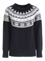 Pullover blu scuro con ricami a contrasto
