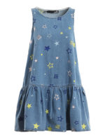 Vestito in denim con balza e ricami