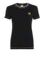 T-shirt a costine con patch logo multicolore