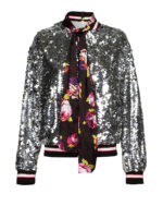 Bomber di paillettes con sciarpina floreale