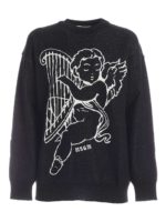 Pullover nero melange con stampa bianca