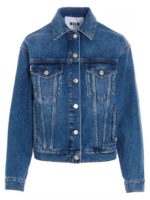 Giubbino in denim blu con logo a contrasto