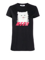 T-shirt in jersey con stampa gatto