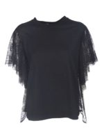 T-shirt con maniche in pizzo nera