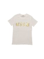 T-shirt bianca con logo paillettes