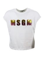 T-shirt bianca con logo MSGM in paillettes