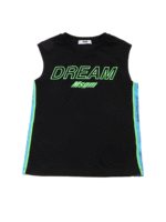 Top nero con logo color menta fluo