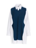 Camicia lunga inserto in maglia bianca e blu