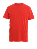 T-shirt rossa con ricamo e patch logo