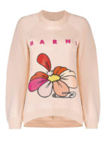 Felpa in cotone con stampa fiore e spilla