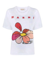 T-shirt in cotone con stampa fiore e spilla