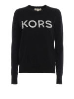 Girocollo nero in cotone con logo in strass