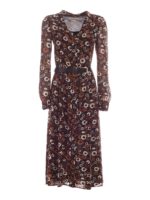 Abito lungo stampa floreale nero e marrone