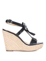 Sandali in pelle con zeppa in iuta