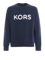 Felpa girocollo blu con logo in spugna