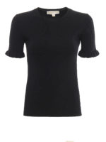 T-shirt nera con maniche a costine