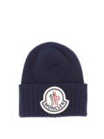 Berretto in lana blu con maxi patch logo