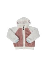 Giubbino effetto teddy bianco e rosa
