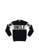 Pullover blu con logo intarsiato