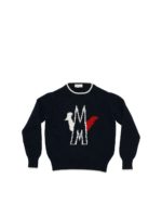 Pullover blu con intarsio bianco e rosso