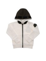 Felpa bianca con cappuccio verde e nero